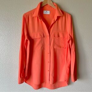 ARITZIA BABATON Orange Linen Blend Utility Button Down Shirt | Medium